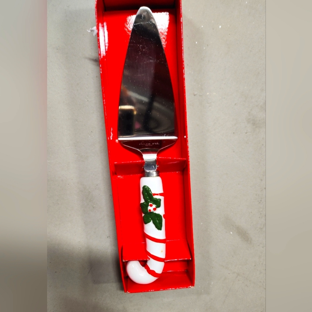 Vintage Christmas Stainless Steel Ceramic Handle Cake Server